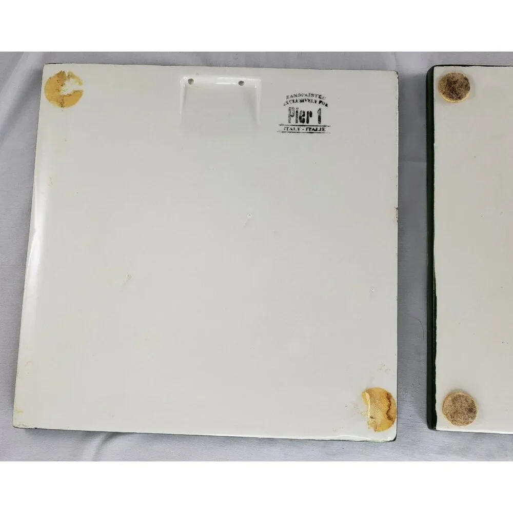 Pier 1 Leaf Trivet Tiles Set of 2 Italy Green White